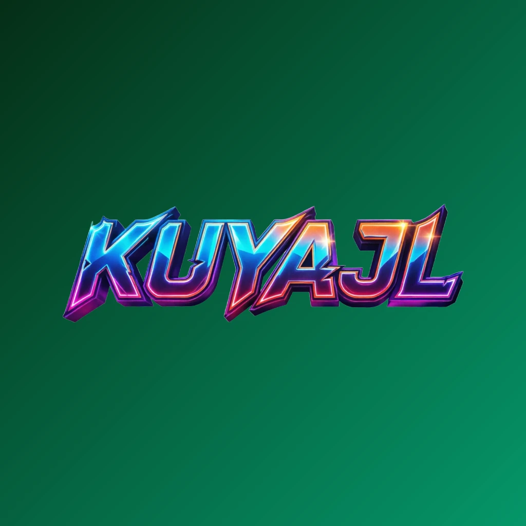 Bold 3D gaming logo with the text KUYAJL in strong, energetic colors featuring a modern esports-inspired design on a transparent background, displayed as a horizontal rectangular wordmark perfect for a website header
